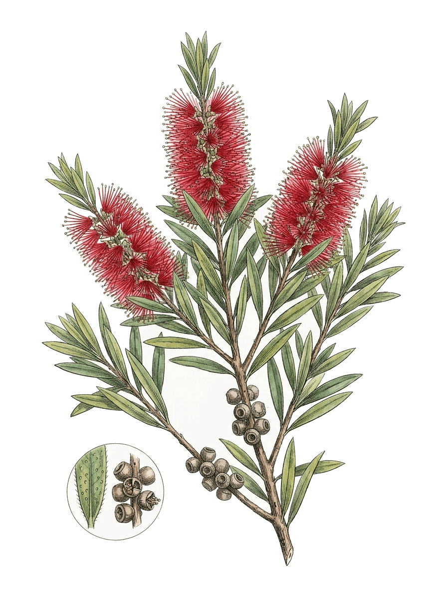 Botanical plate of Crimson bottlebrush