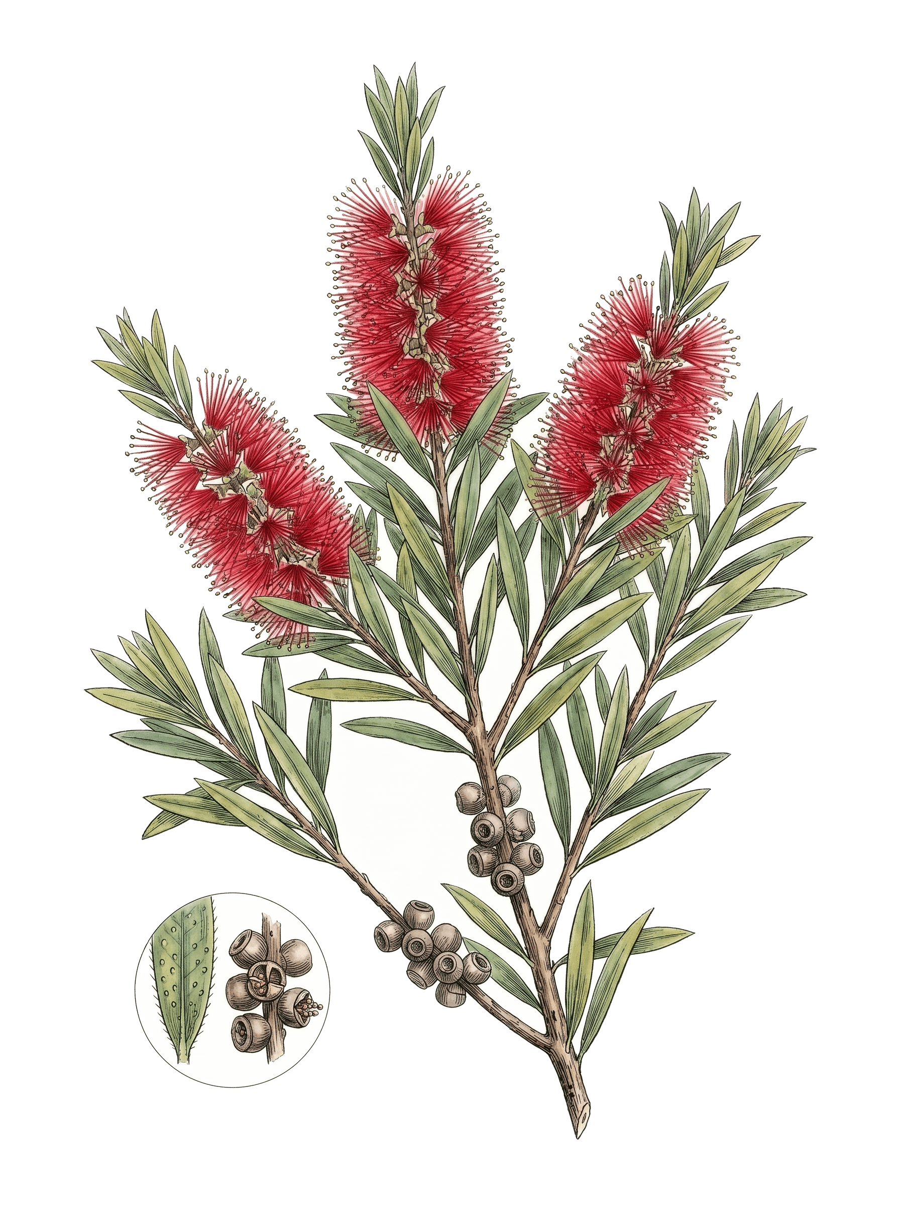 Botanical plate of Crimson bottlebrush