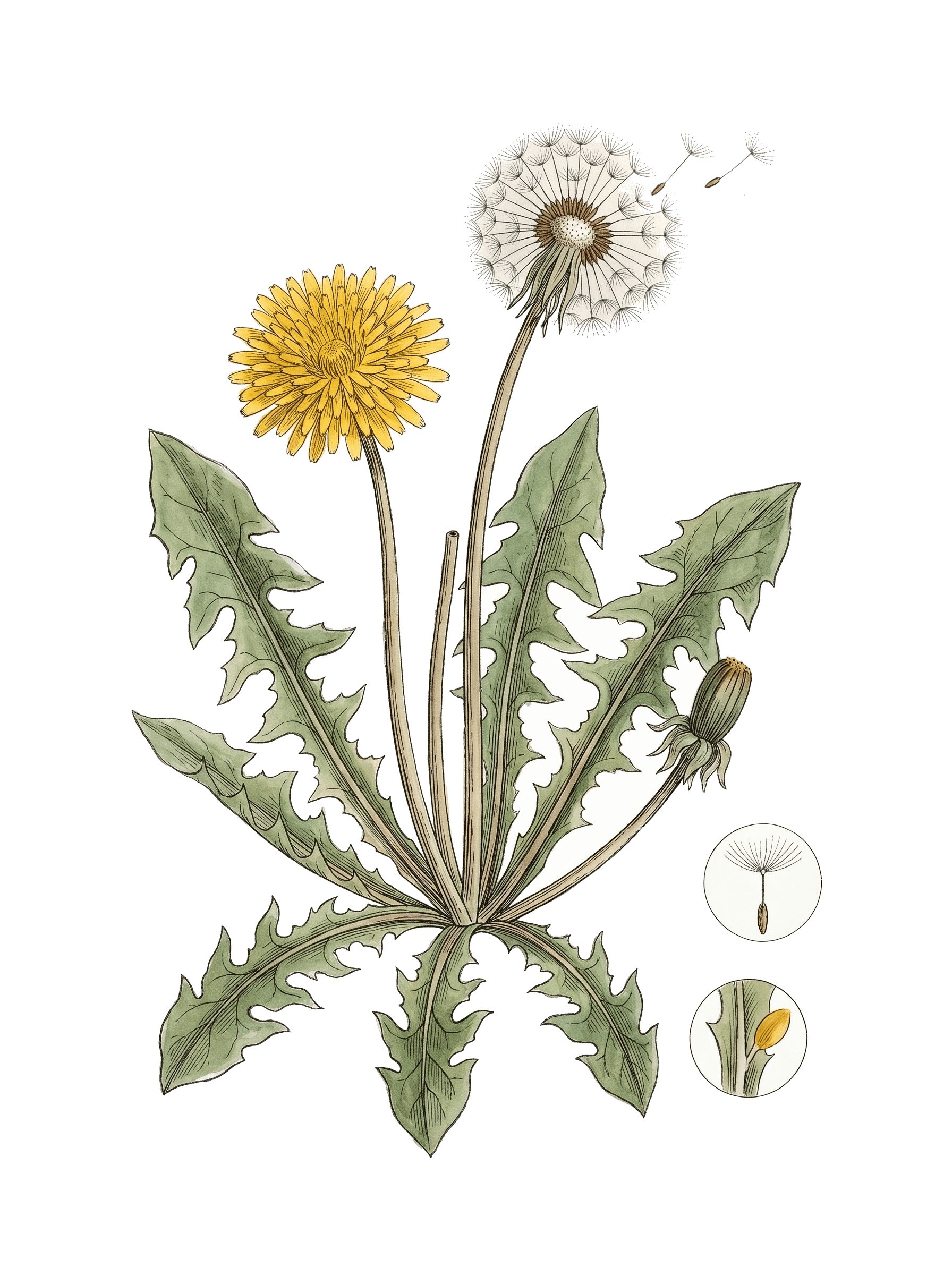 Botanical plate of Common dandelion