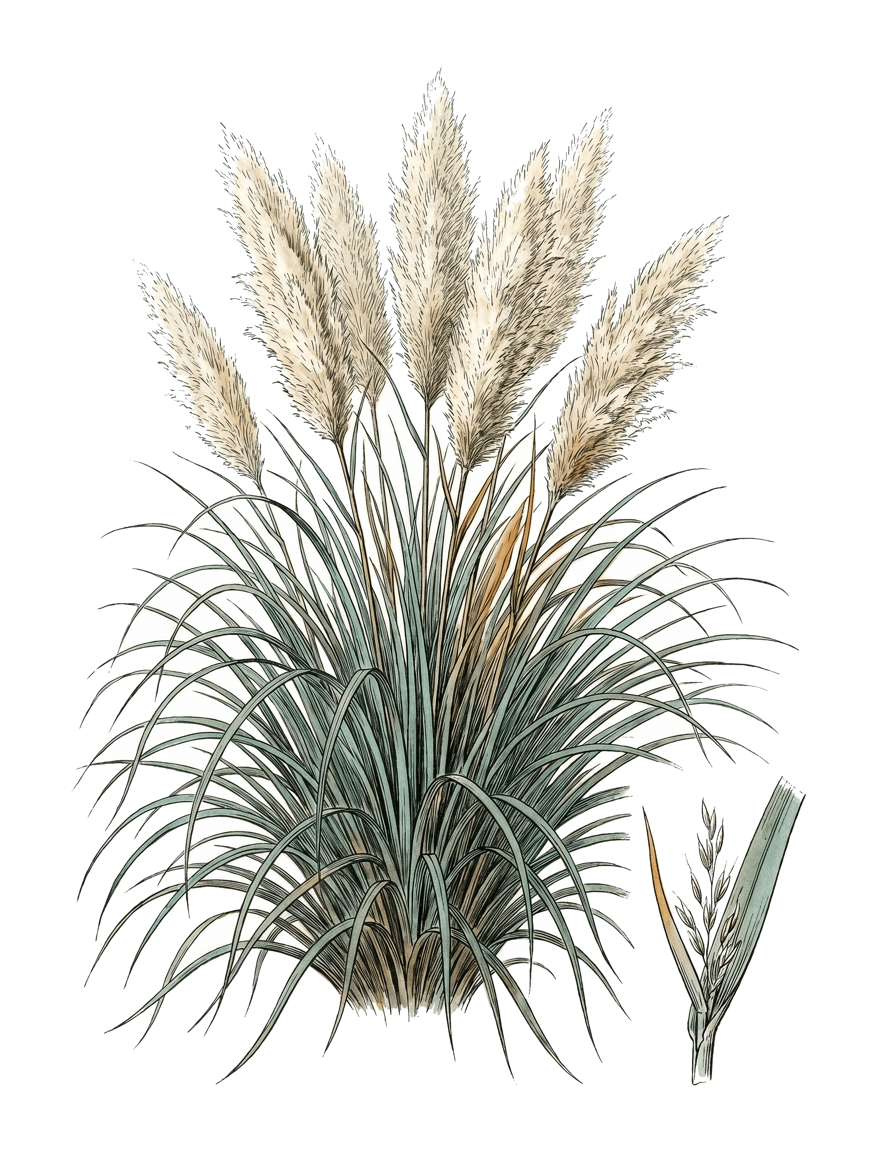 Botanical plate of Pampas grass