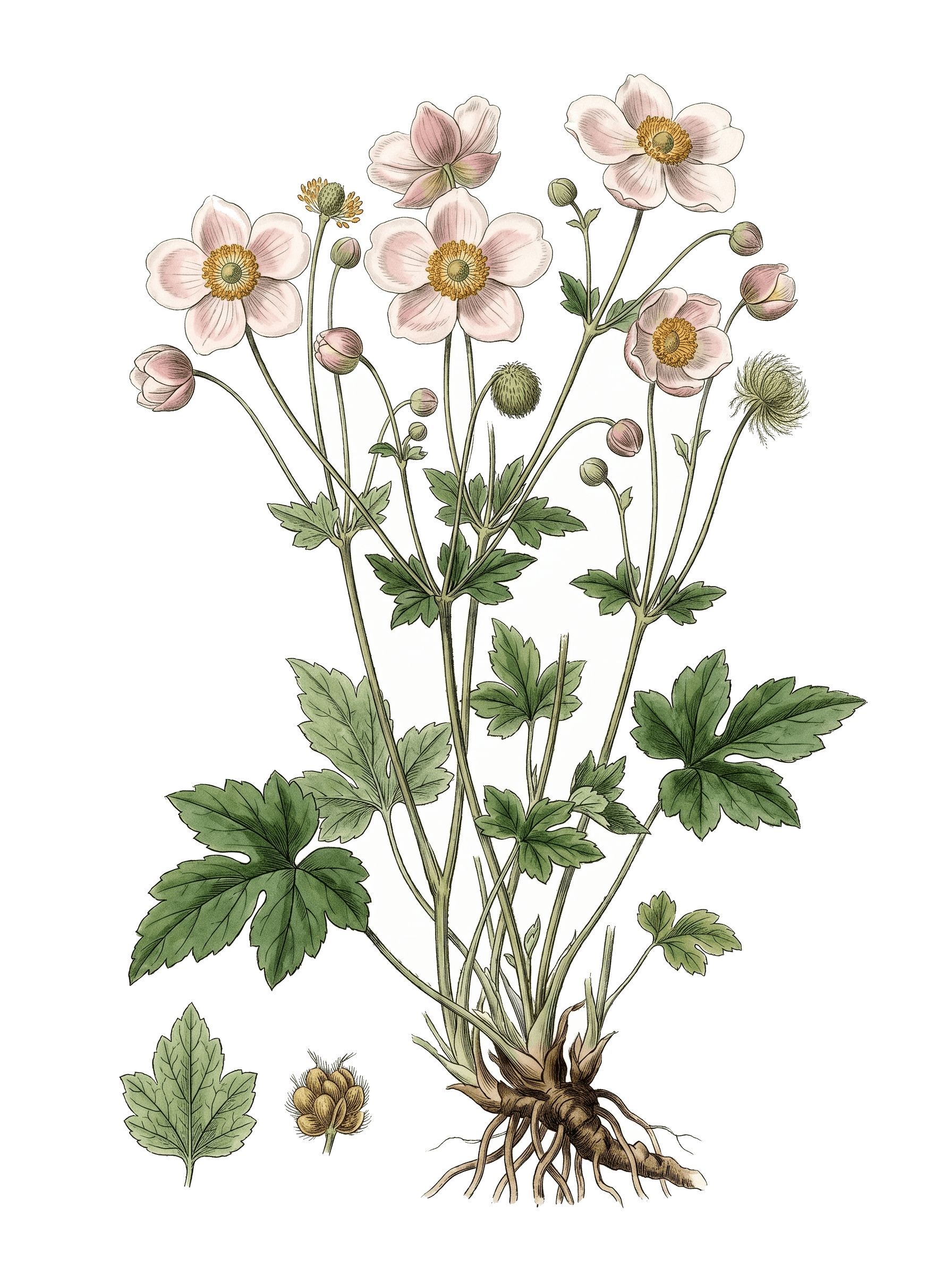 Botanical plate of Japanese anemone